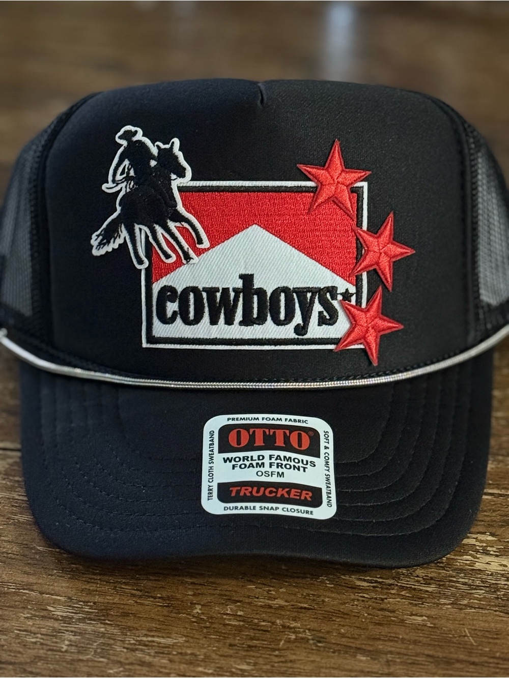 OTTO Black Trucker Hat with Red Accents
